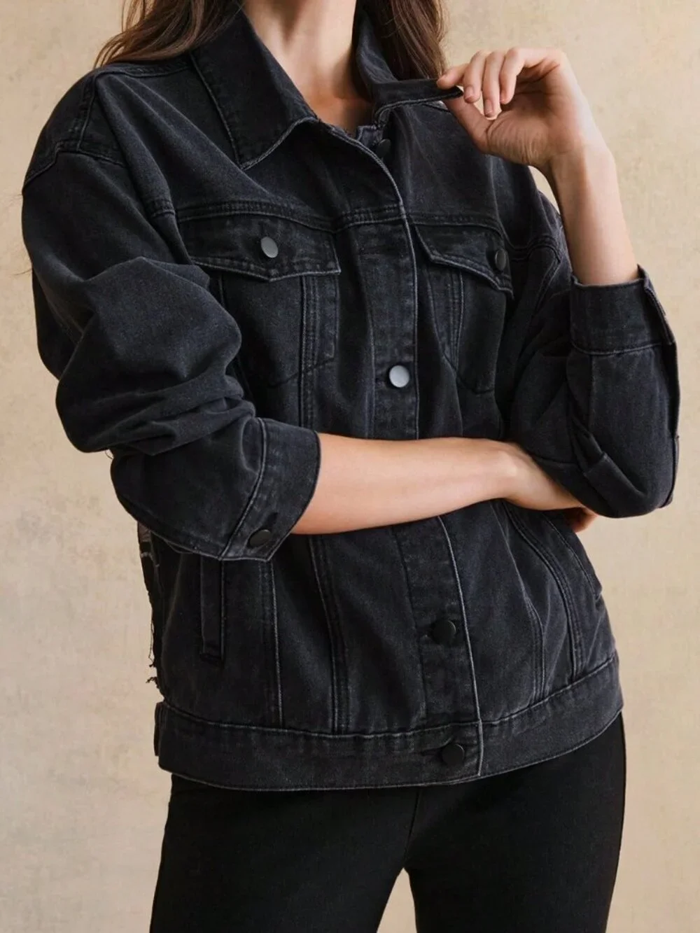 Black Casual Women's Elegant Sexy Lace Long Sleeve Blouse & Jeans
